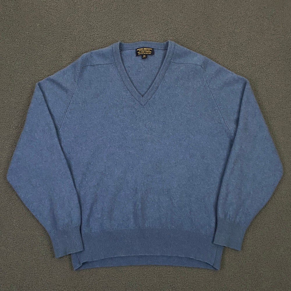 Brooks Brothers Sweater Mens Large 44 Cashmere V-Neck Knitted in England VTG